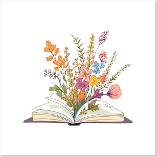 Pastel Wildflowers growing from an open book Posters and Art